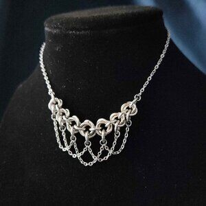 Silver gothic romantic victorian mobius rose and draped chains choker necklace